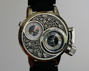 Hand engraved wrist watch-